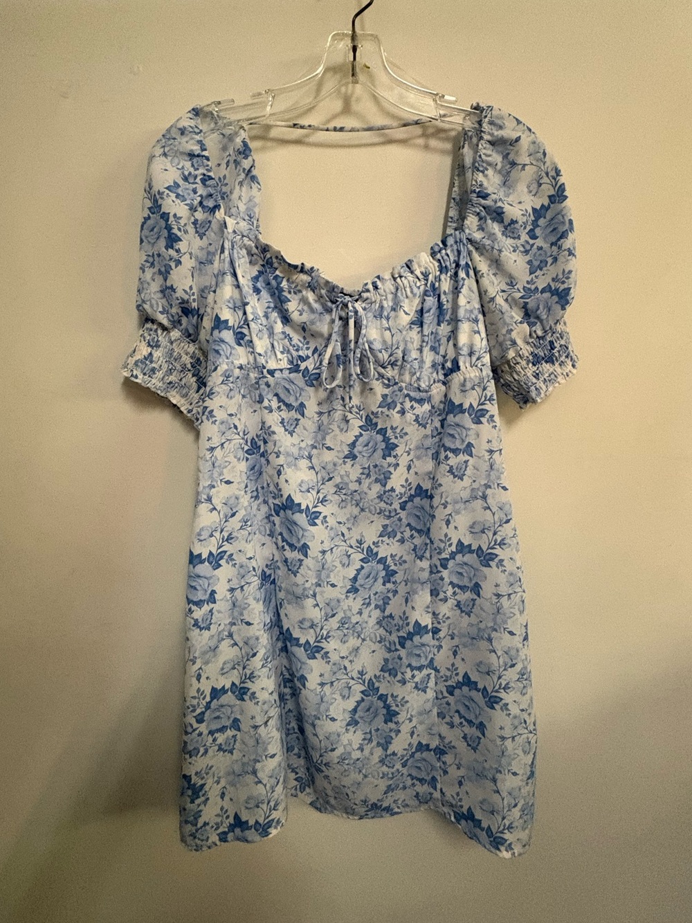 Trixxi Light Blue Floral Mini Dress with Puff Sleeves